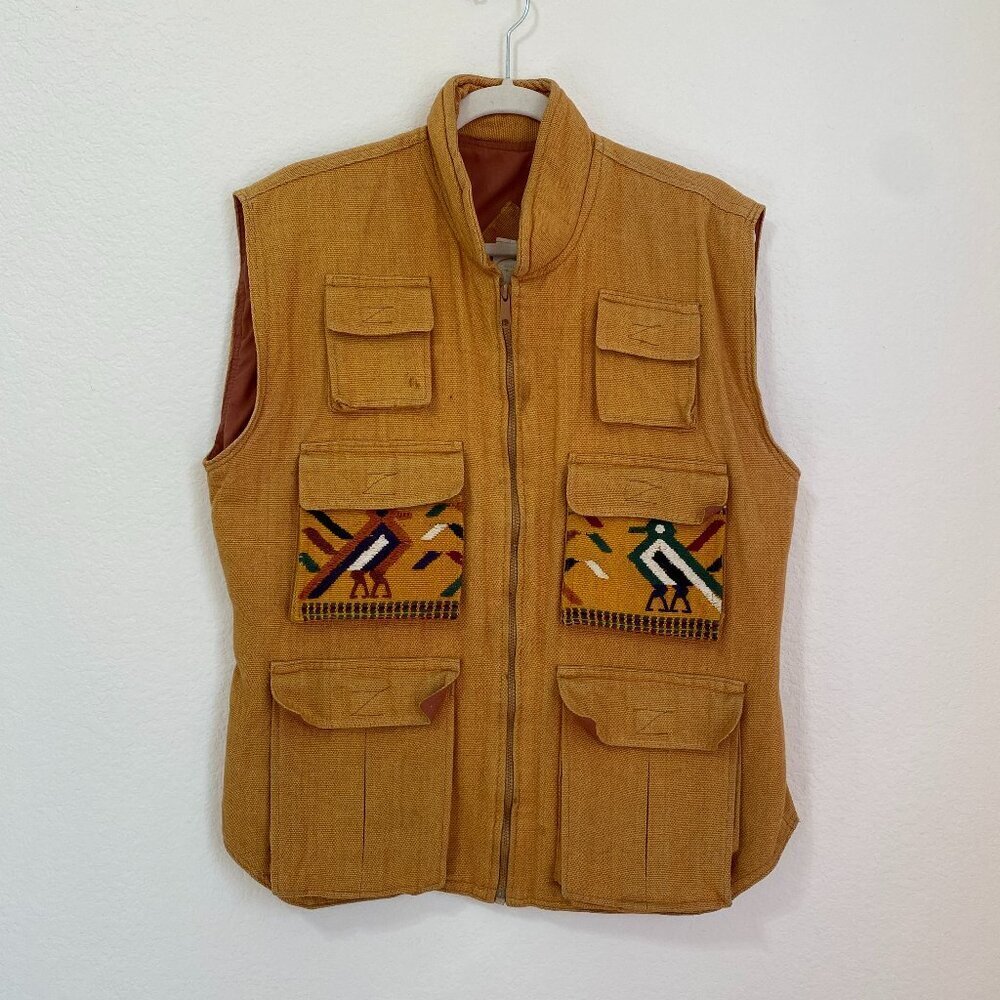 Vintage Mexican Style Embroidered Cotton Vest Mustard Yellow - Picture 2 of 9